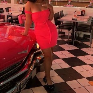 Hot pink off the shoulder dress